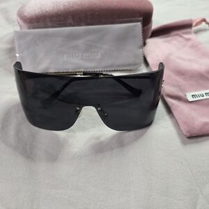 Miu Miu Dark Gray Shield Sunglasses